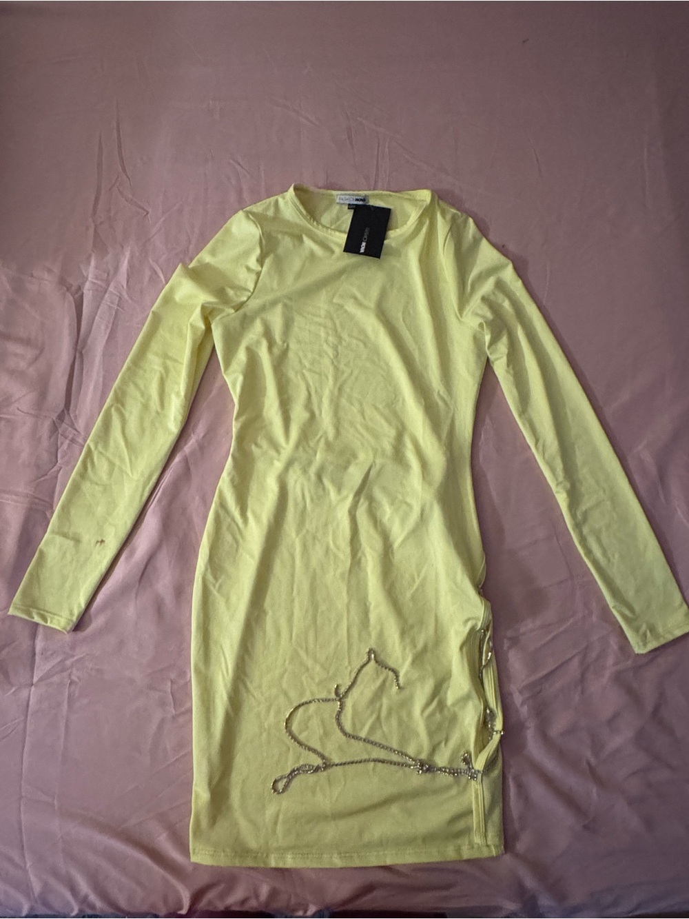 Fashion Nova Long Sleeve Neon Yellow Bodycon Dress